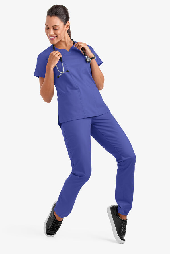 Butter-Soft STRETCH Women's 4-Pocket Sweetheart Neck Scrub Top - Amparo Blue - 3