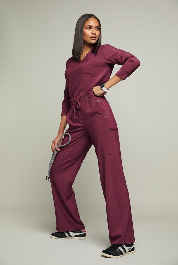 Pantal&oacute;n m&eacute;dico Easy STRETCH Ellie de tiro alto con piernas anchas y 5 bolsillos para mujer - Spiced Coral - 5