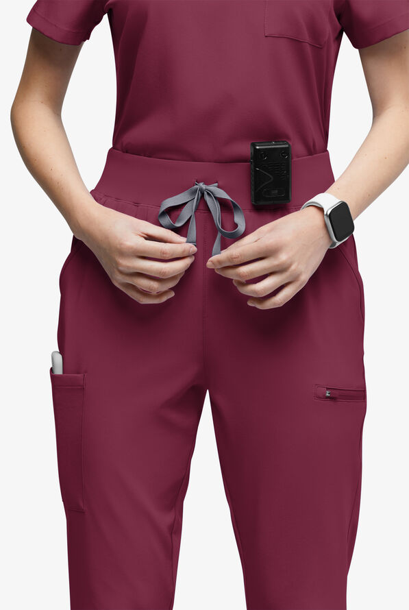 Easy STRETCH Olivia Women's 7-Pocket Slim Leg Jogger Scrub Pants - Tall - Wine - 3