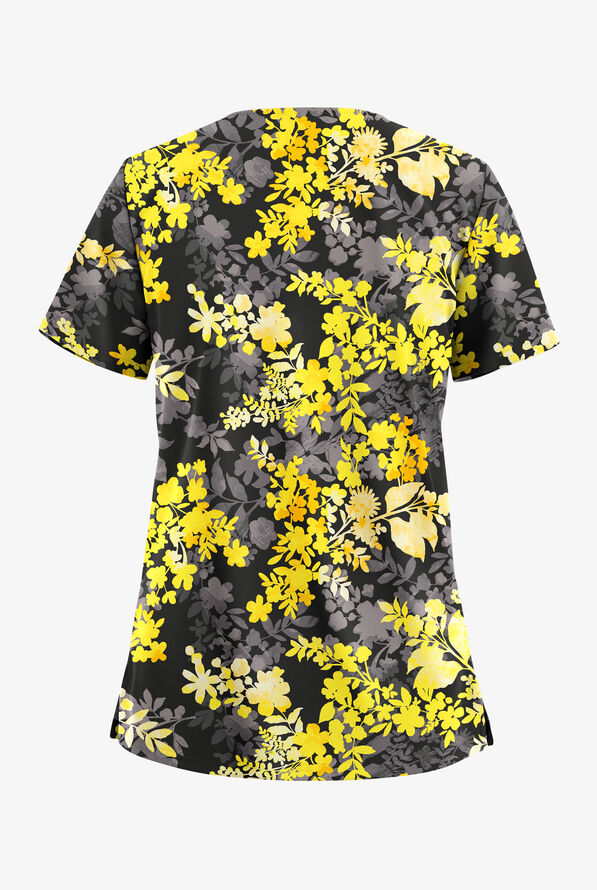 Butter-Soft STRETCH Medici Floral Women's 2-Pocket V-Neck Print Scrub Top - null - 2
