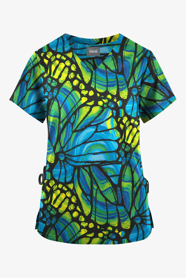 Butter-Soft Originals Kaleidoscope Butterflies Royal Women's 2-Pocket V-Neck Print Scrub Top - null - 1