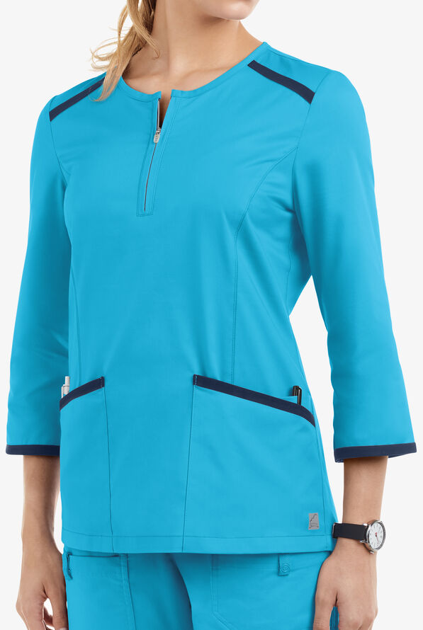 UA 3/4 Sleeve Scrub Top with Zip Closure, Fashion Solid Scrubs