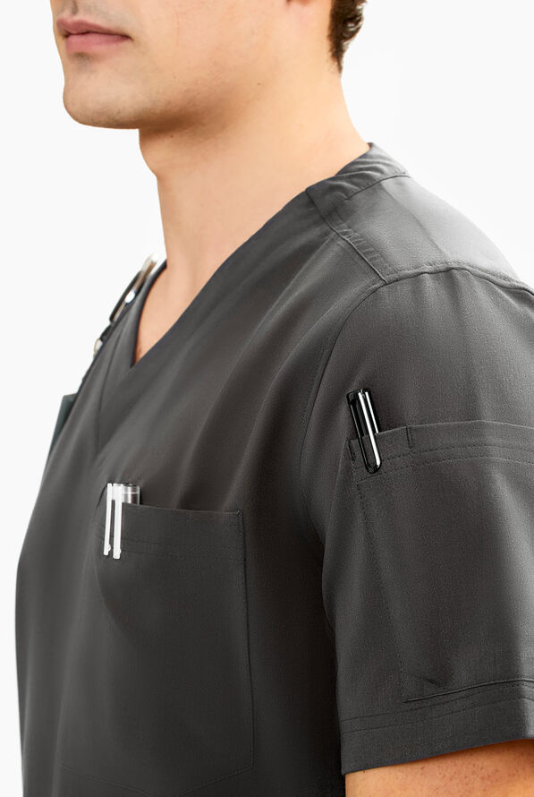 Keswi Men's 2-Pocket V-Neck Scrub Top - Pewter - 4