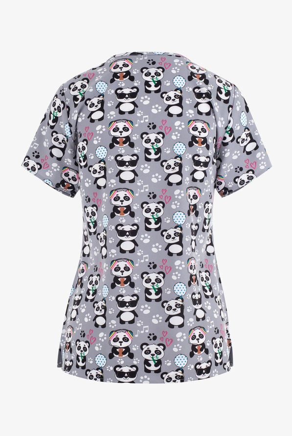 Zoe & Chloe Panda Jams Women's 2-Pocket STRETCH V-Neck Print ScrubTop - null - 2