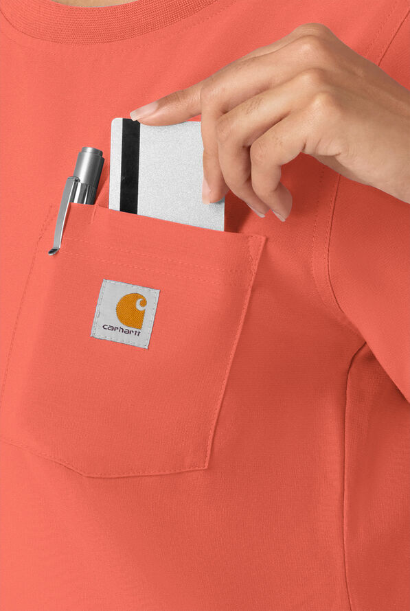 Carhartt Cross-Flex Force Women's 1-Pocket STRETCH Knit Trim Crew Neck Scrub Top - Dusty Cedar - 5