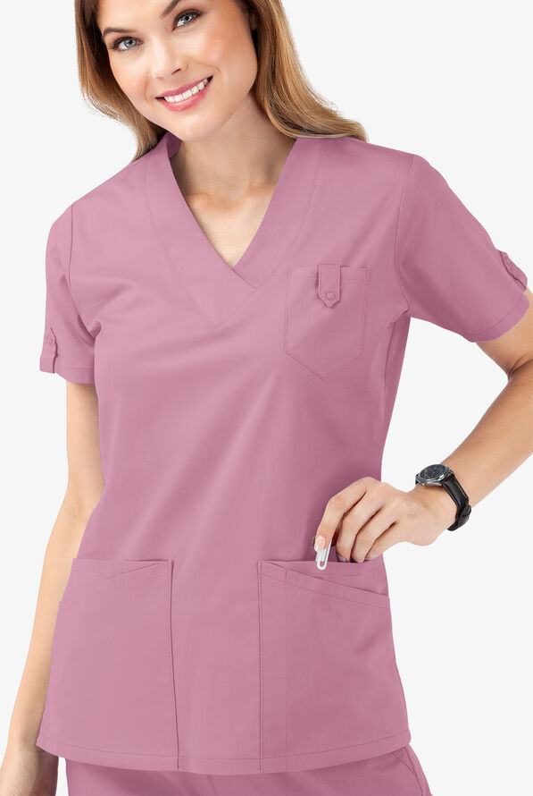 Butter-Soft STRETCH Women's 6-Pocket V-Neck Scrub Top - Cherry Blossom - 5