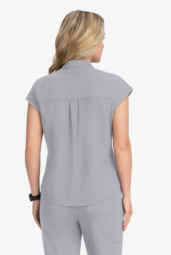 koi Basics Ari Women's 1-Pocket STRETCH Dolman Sleeve Mandarin Collar Scrub Top - Platinum Grey - 3