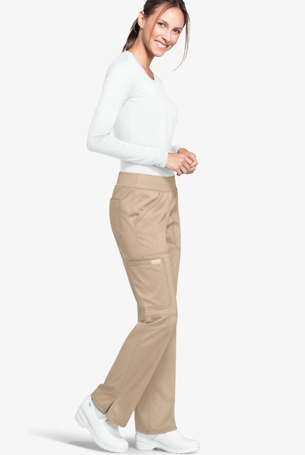 Cherokee Workwear Revolution Women's 4-Pocket STRETCH Pull-On Cargo Scrub Pants - Tall - Khaki - 2