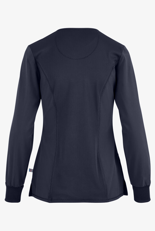 Infinity Women's 3-Pocket STRETCH Round Neck Long Sleeve Scrub Top - Navy - 2