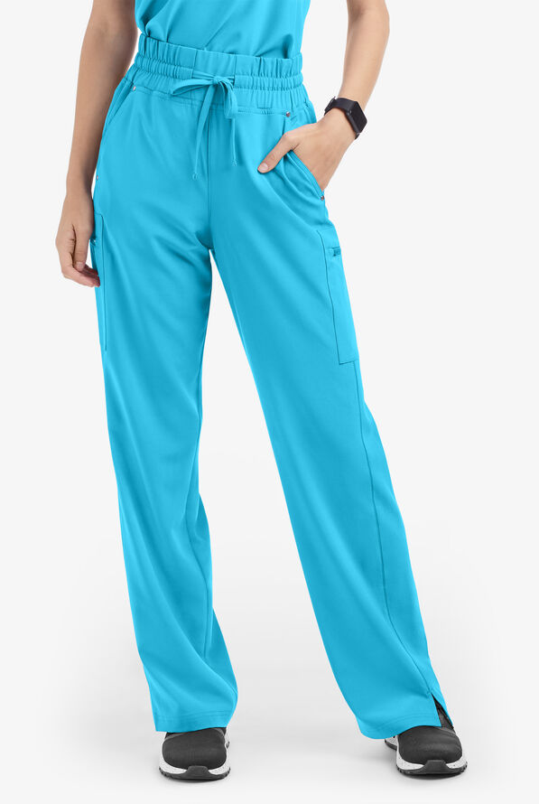 Easy STRETCH Ellie Women's 5-Pocket High Waisted Wide Leg Scrub Pants - Turquoise - 1
