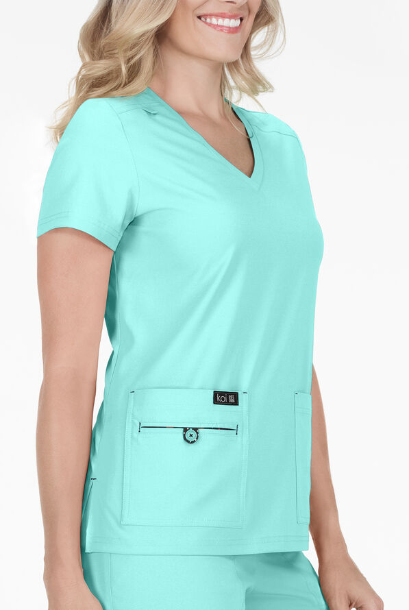 koi Basics Becca Women's 4-Pocket STRETCH V-Neck Scrub Top - Fresh Mint - 2