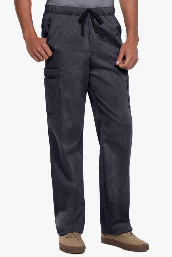 Butter-Soft STRETCH Men's 9-Pocket Zip Front Cargo Straight Leg Scrub Pants - Heather Charcoal - 1