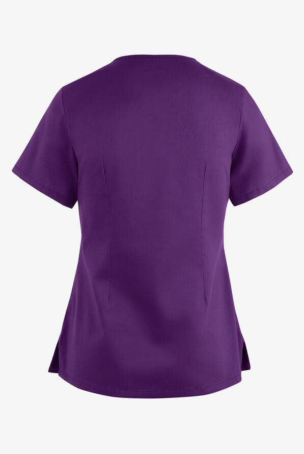 Blusa m&eacute;dica UA Butter-Soft STRETCH con lazos entrecruzados y 4 bolsillos para mujer - Eggplant - 4
