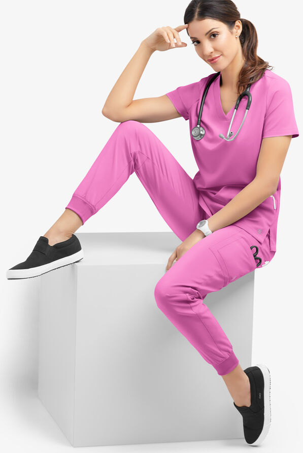 Easy STRETCH Mila Women's 7-Pocket Jogger Scrub Pants - Magnesium Pink - 2