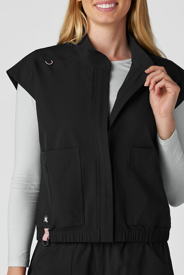 koi Solis Eloise Women's 4-Pocket STRETCH Zip Front Scrub Vest - Black - 5