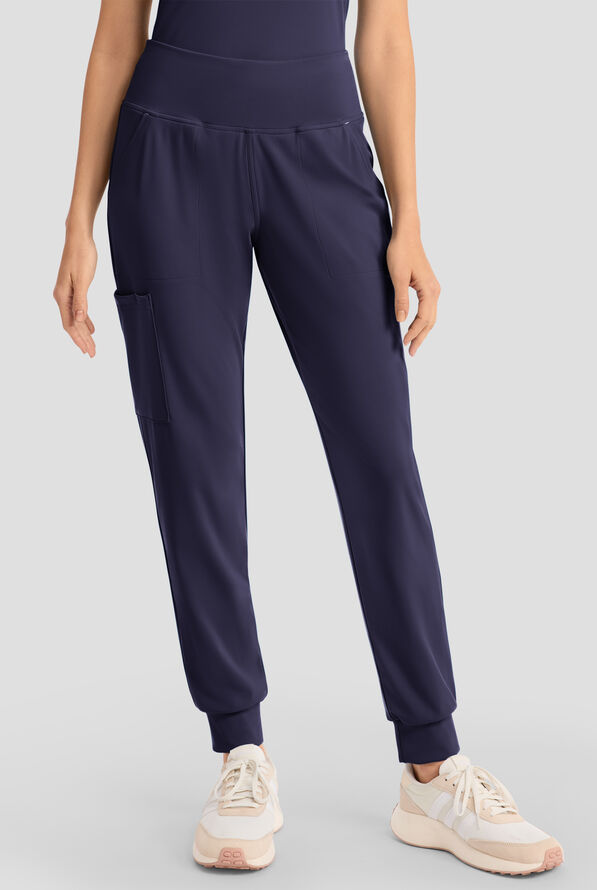 Cherokee Achieve Women's 5-Pocket STRETCH Cargo Jogger Knit Scrub Pants - Petite - Navy - 1