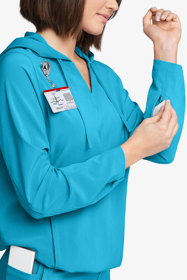 Easy STRETCH Billie Women’s 4-Pocket Pullover Scrub Hoodie - Turquoise - 4
