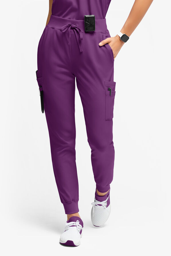 WhisperLite YARA Women's 10-Pocket Cargo Jogger Scrub Pants - Eggplant - 1