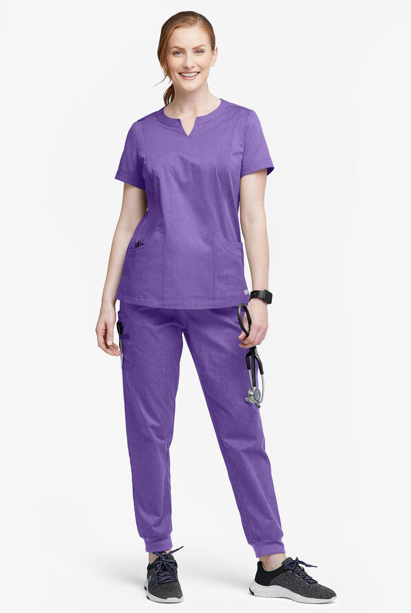 Butter-Soft STRETCH Women's 5-Pocket Cargo Jogger Scrub Pants - Petite - Sparkling Grape Heather - 4