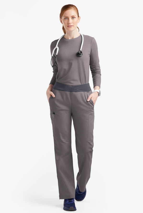 Pantalón médico Butter-Soft Originals Tall de tiro medio y cintura cruzada con piernas anchas y 7 bolsillos para mujer - Grey Stone/Pewter - 4