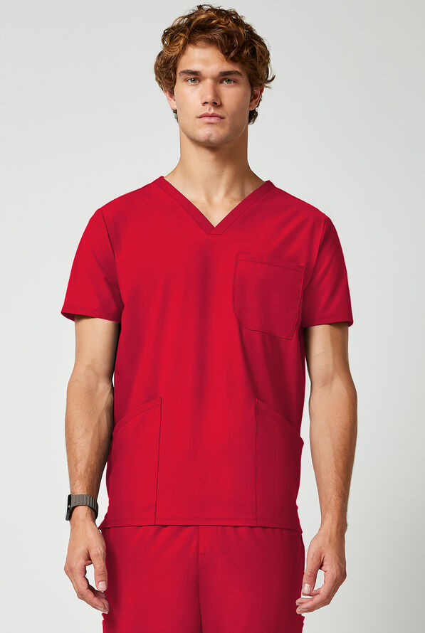 Infinity Pursuit Men's 3-Pocket STRETCH V-Neck Scrub Top - Cherry Pop - 5
