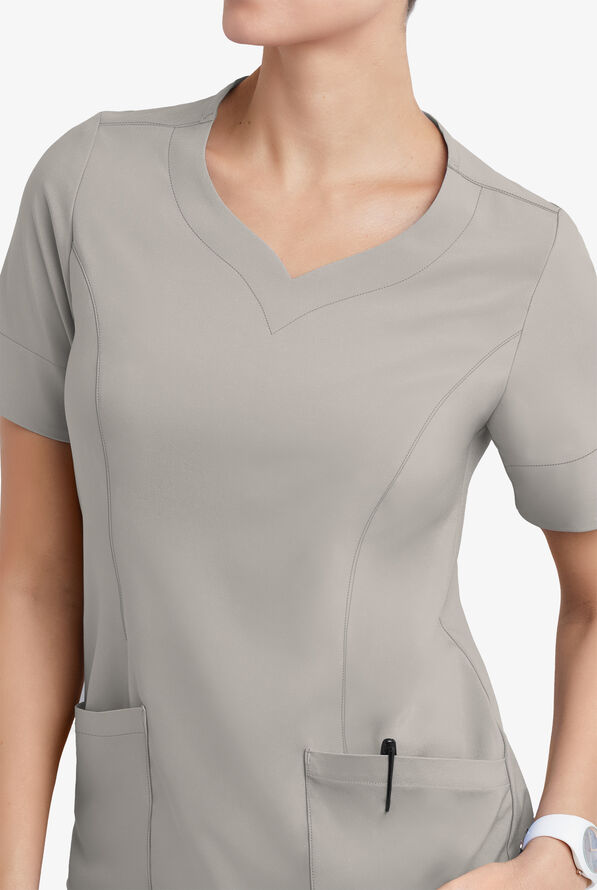 Blusa m&eacute;dica Easy STRETCH Aisha con escote coraz&oacute;n y 2 bolsillos para mujer - Lunar Grey - 3