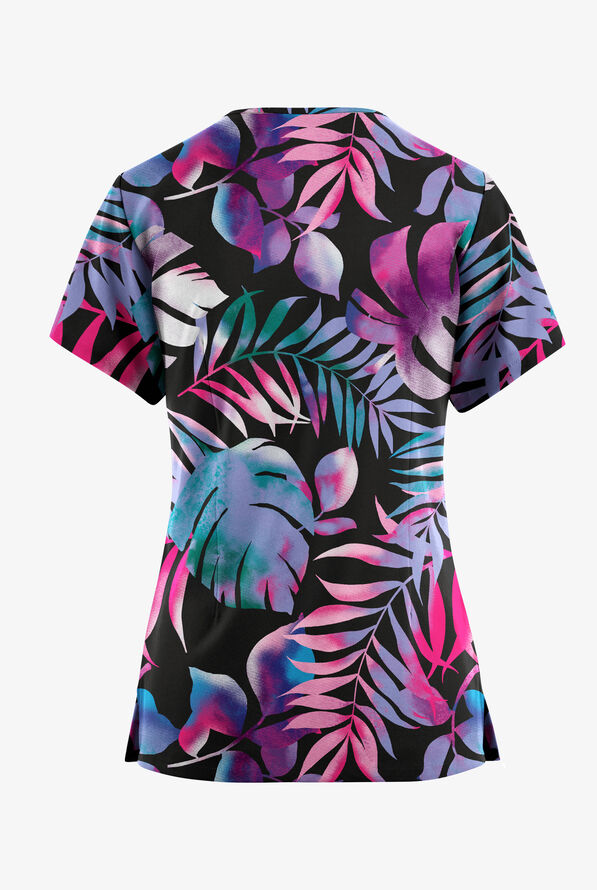 Butter-Soft Originals Aloha Breeze Women's 7-Pocket Curved V-Neck Print Scrub Top - null - 2