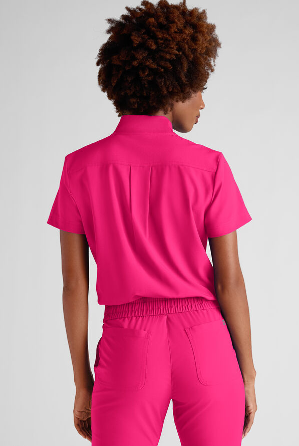 Easy STRETCH Nika Women's Zip Front Scrub Top– 2-Piece Jumpsuit Top - Reactive Pink - 5
