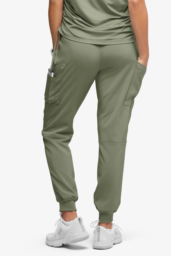 Easy STRETCH Chrissy Women's Maternity 4-Pocket Tapered Leg Jogger Scrub Pants - Olive Leaf - 4