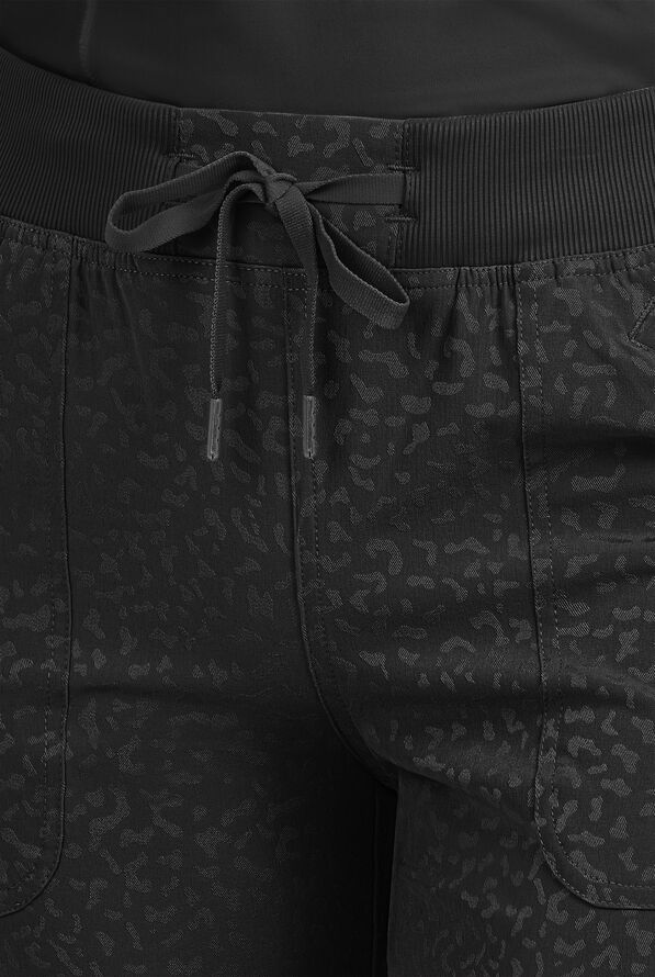 Zavate Ava Therese Cheetah Jacquard Sheba Women’s 6-Pocket STRETCH Cargo Jogger Scrub Pant - Petite - Black - 2