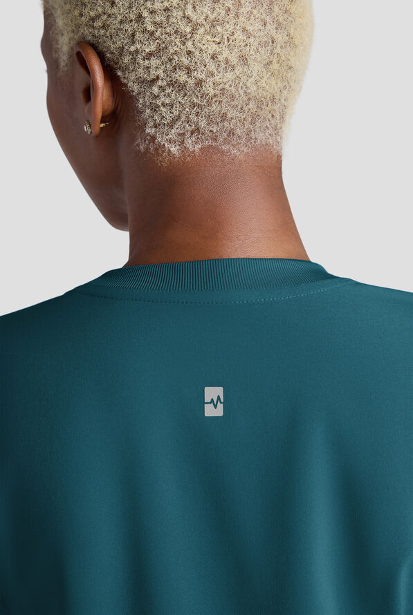 Easy STRETCH Anya Women's 2-Pocket Relaxed Crew Neck Scrub Top - Caribbean Blue - 6