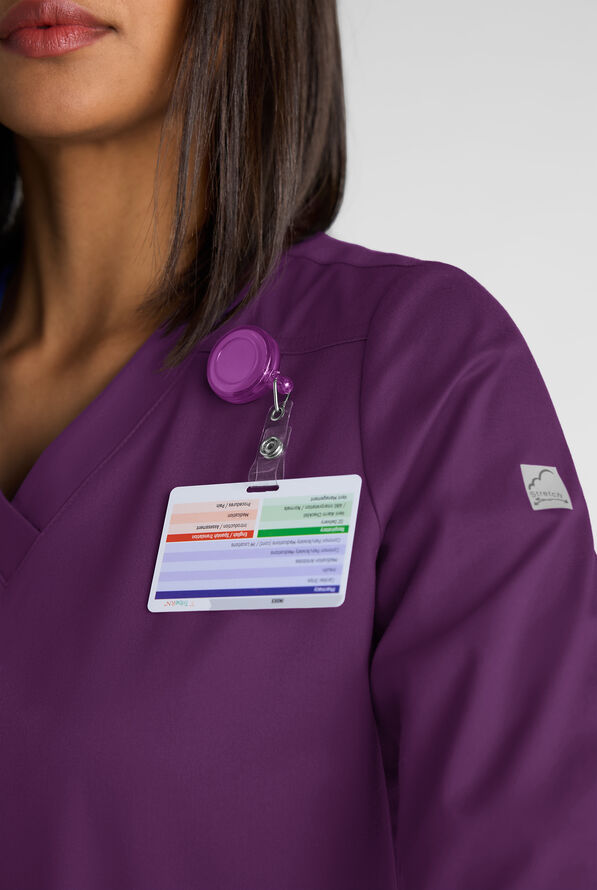 Butter-Soft STRETCH Women's 5-Pocket 3/4" Sleeve V-Neck Scrub Top - Eggplant - 4
