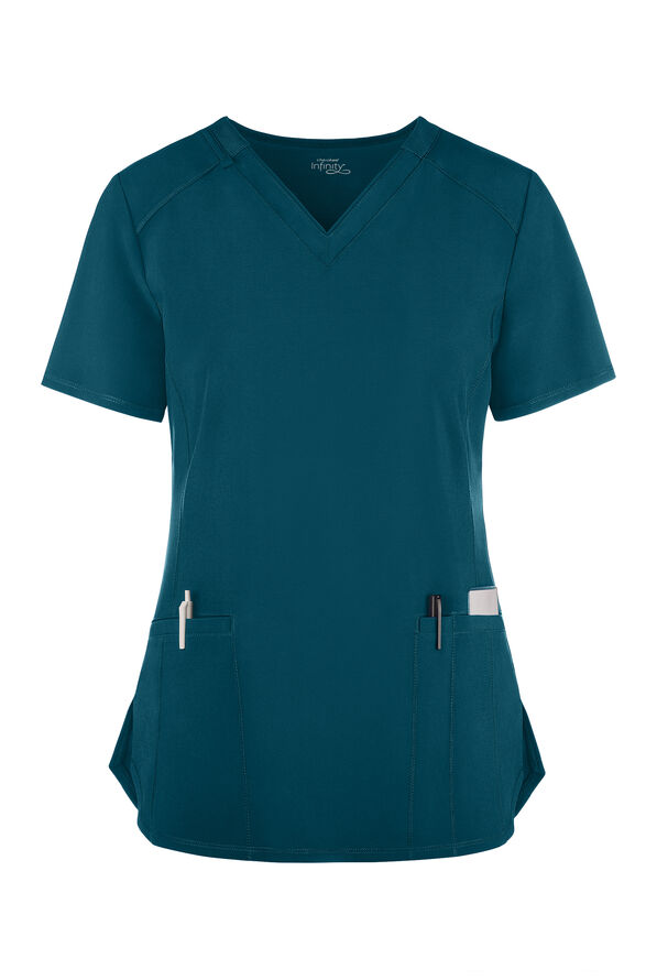 Infinity Women's 2-Pocket STRETCH V-Neck Scrub Top - Caribbean Blue - 1