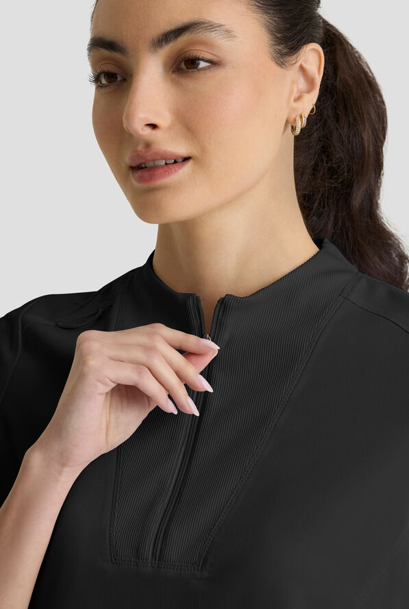 Grey's Anatomy&trade; by Barco Spandex STRETCH Kristi Women's 2-Pocket Quarter Zip Collar Neck Scrub Top - Black - 5
