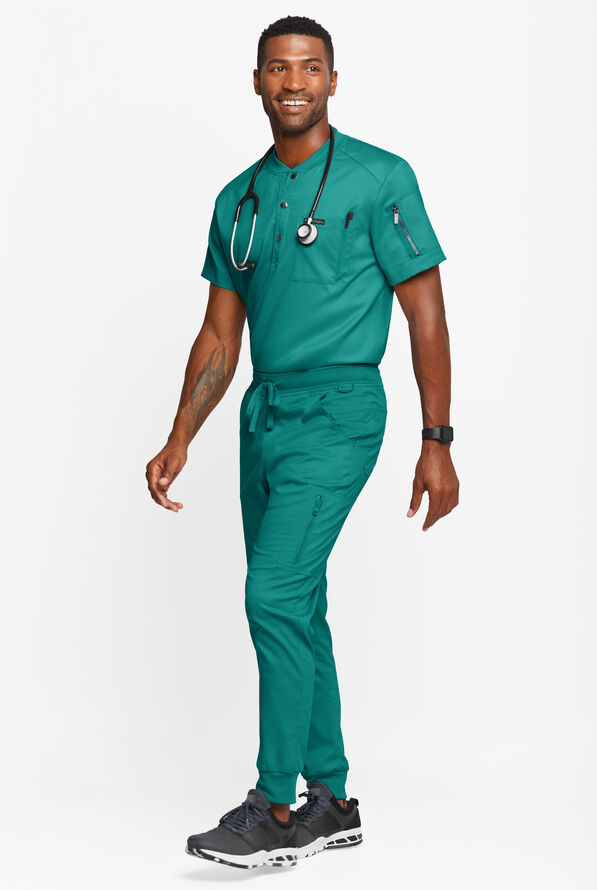 Advantage STRETCH Men's 2-Pocket Short Sleeve Henley Scrub Top - Teal - 4