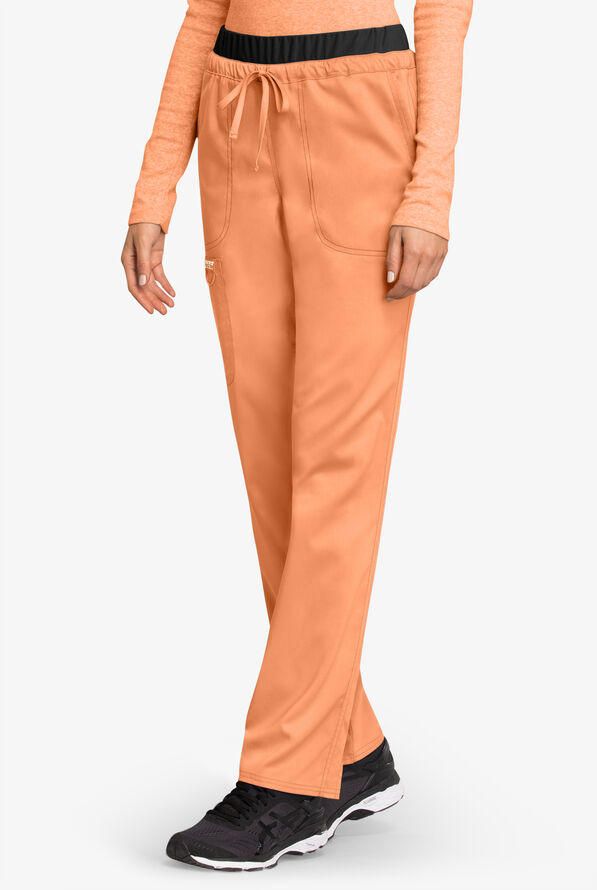 Pantalón médico Cherokee Workwear Revolution estilo cargo con cordón ajustable y 5 bolsillos para mujer  - Sweet Cantaloupe/Black - 1