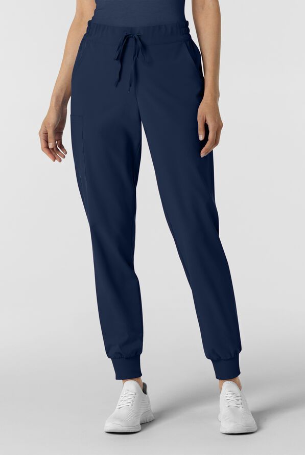 Wink Renew Women's 6-Pocket STRETCH Flat Front Drawstring Cargo Jogger Scrub Pant - Navy - 1