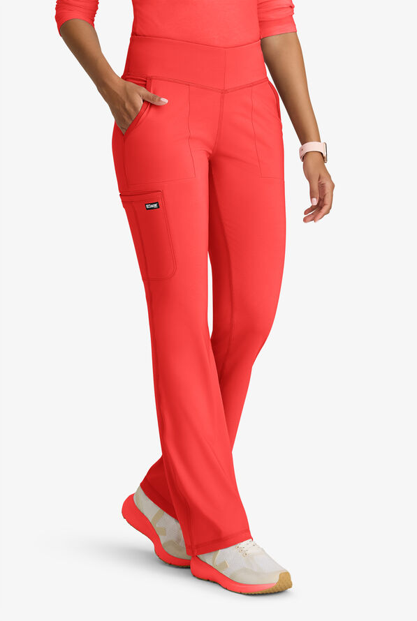 Grey's Anatomy by Barco Knit STRETCH Swift Women's 5-Pocket Fit & Flare Cargo Scrub Pants - Petite - Radiant Coral - 1