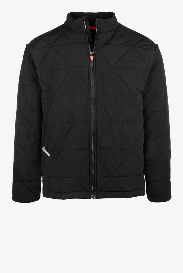 Infinity GNR8 Men's 5-Pocket STRETCH Zip Front Convertible Quilted Scrub Jacket - Black - 1