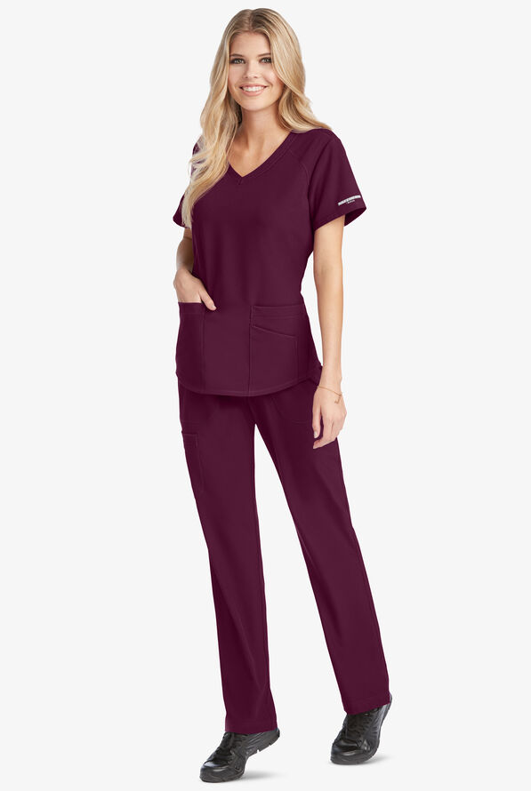 Skechers by Barco Breeze Women's 3-Pocket STRETCH V-Neck Scrub Top - Wine - 2