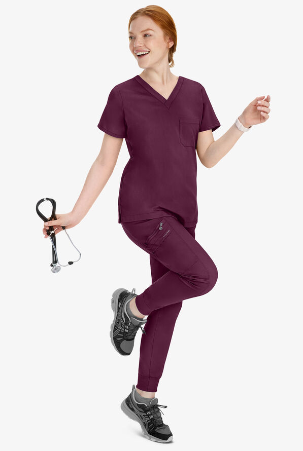 Healing Hands Purple Label Toby Women's 7-Pocket STRETCH Jogger Drawstring Scrub Pant - Wine - 6