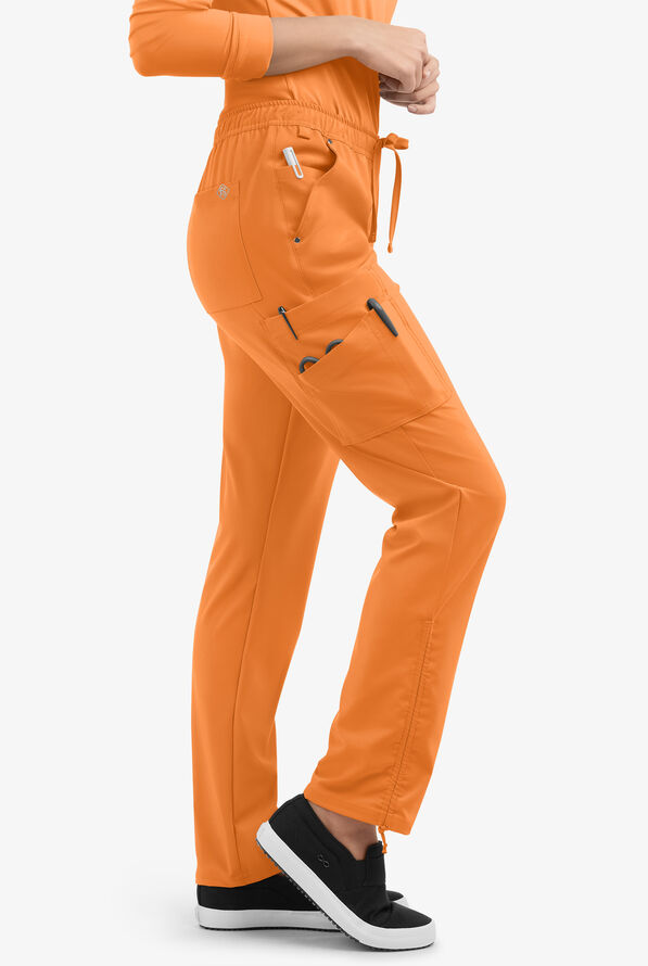 Easy STRETCH Halle Women's 11-Pocket Ruched Leg Jogger Scrub Pants - Petite - Apricot Crush - 2