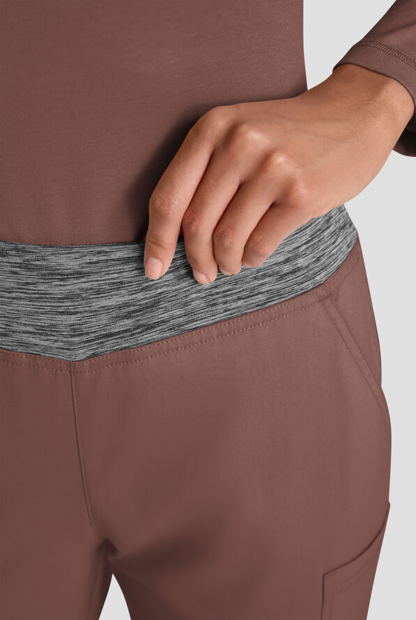 Butter-Soft STRETCH Women's 4-Pocket Knit Waistband Yoga Scrub Pants - Tall - French Roast / Charcoal Melange - 5