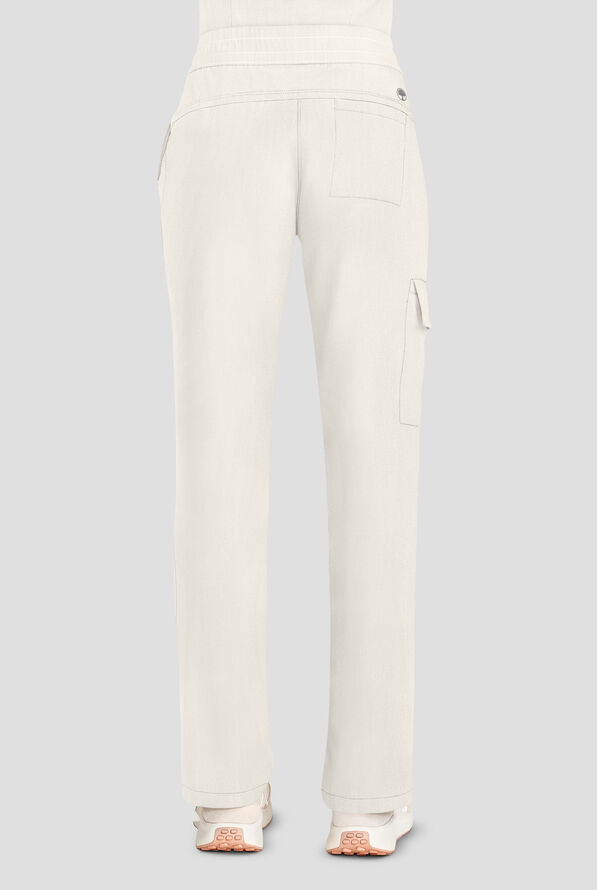 Healing Hands Quest Women's 4-Pocket STRETCH Straight Leg Drawstring Cargo Scrub Pant - Petite - White Gardenia - 3