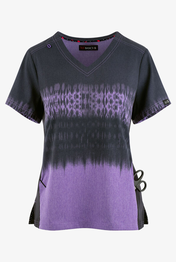 koi Basics Cali Tie Dye Charcoal/Heather Print Scrub Top, Print Scrubs