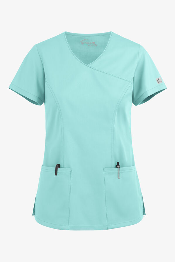 Blusa m&eacute;dica UA Butter-Soft STRETCH estilo cruzado con cuello en V y 3 bolsillos para mujer - Aqua Moon - 1