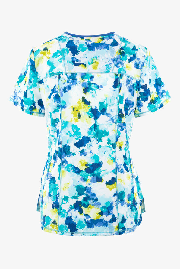 Cherokee Infinity Painterly Perfection Watercolor Women's 4-Pocket STRETCH Round Neck Scrub Top - null - 2