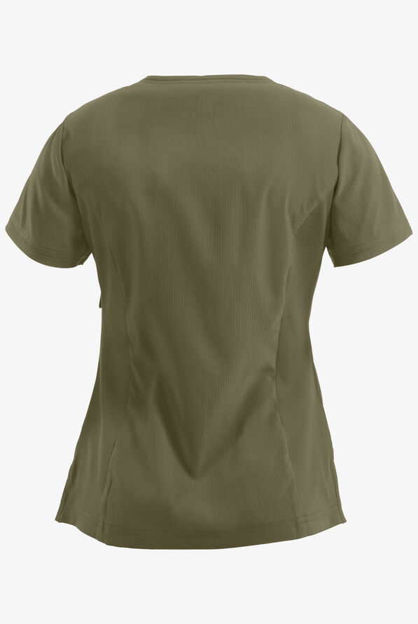 koi Lite™ Philosophy Women's 3-Pocket Mock Wrap Side Zipper Scrub Top - Olive - 2