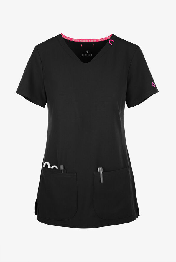 Med Couture Amp Women's 3-Pocket STRETCH V-Neck Scrub Top - Black - 1