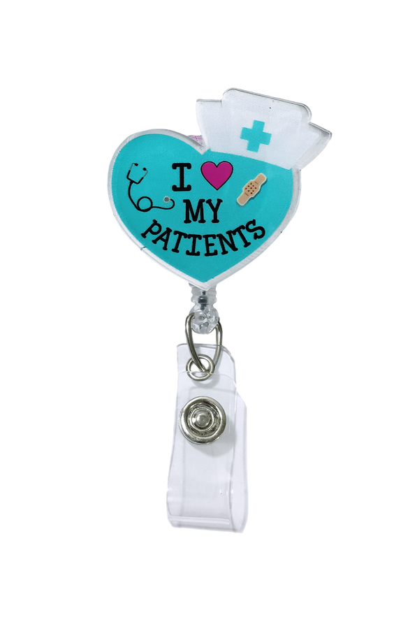 Outside the Box I Heart My Patients Acrylic Swivel ID Badge Reel